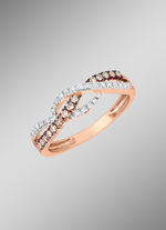 Speelse damesring in roségoud met diamanten 