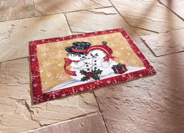 Deurmat met sneeuwpopmotief ROOD-BEIGE