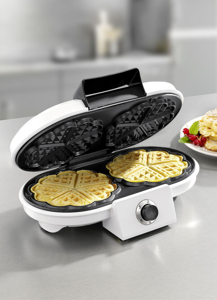 Dubbel wafelijzer voor 2 hartvormige wafels