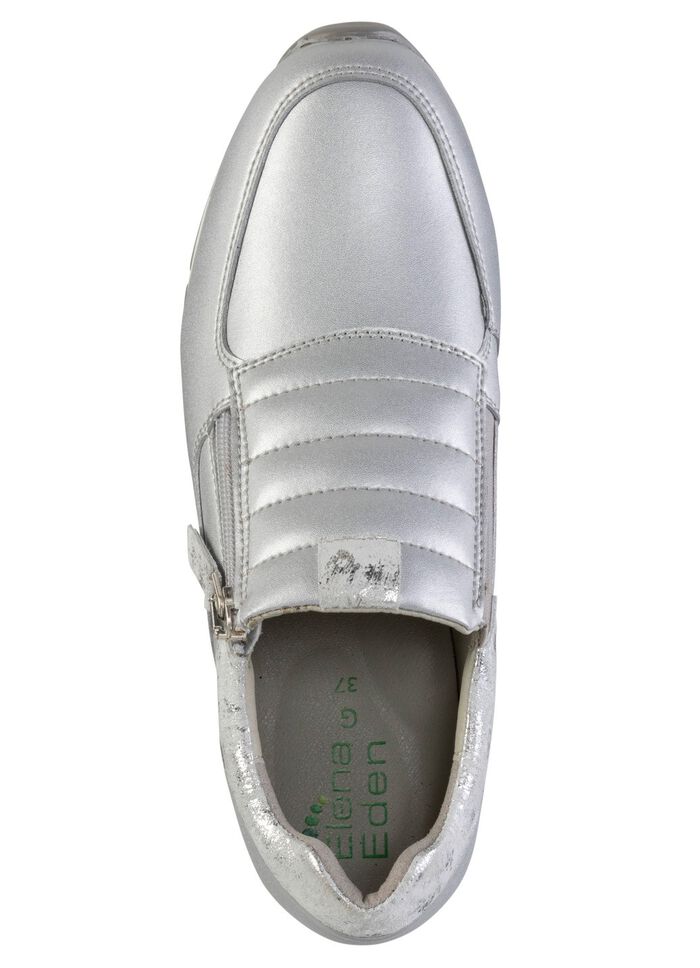 ELENA EDEN sneakers gemaakt van nappaleer en zilvergrijs su&egrave;de met reli&euml;f MAT ZILVER