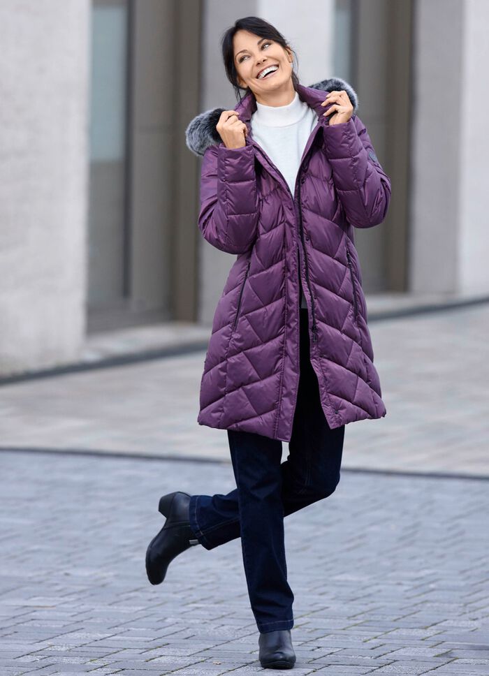 Korte jas met afneembare imitatiebontrand PAARS