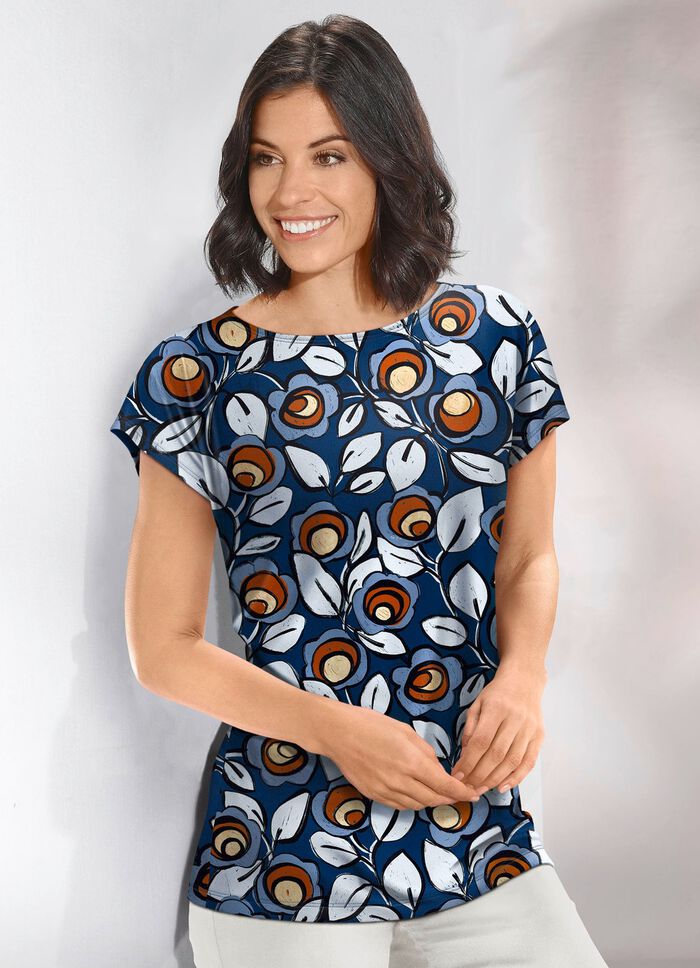 Trui van fijne Romanit-jersey BLAUW-MULTICOLOR