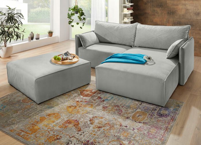 Gestoffeerde zithoek met slaapfunctie LICHTGRIJS