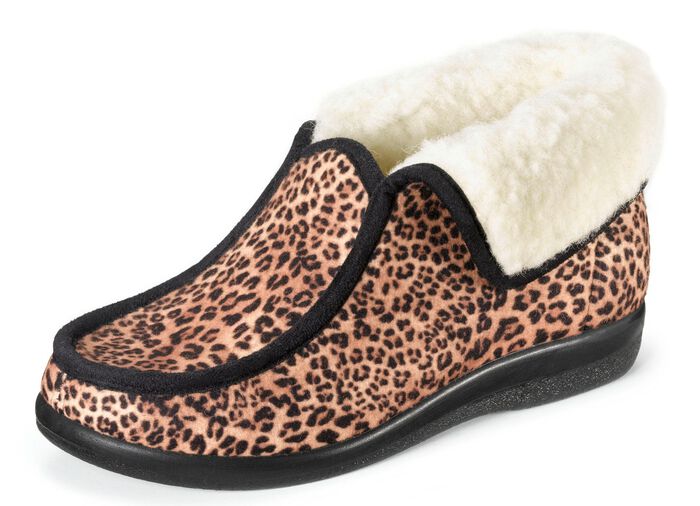 Warme damespantoffels, breedte H, met wol BRUIN