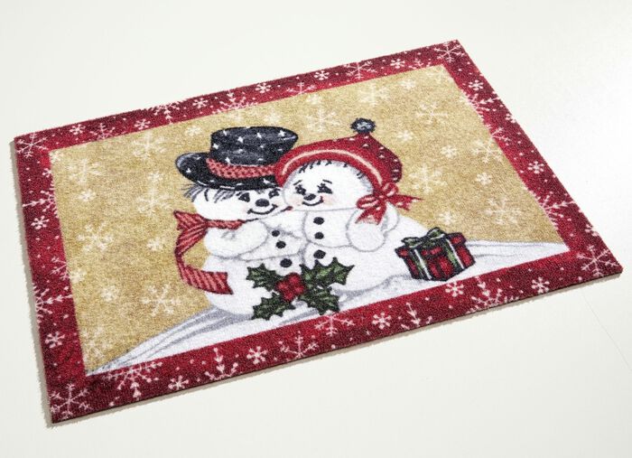 Deurmat met sneeuwpopmotief ROOD-BEIGE