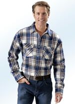 Hemd met visgraatlook van zuiver katoen BLAUW-BRUIN-ECRU