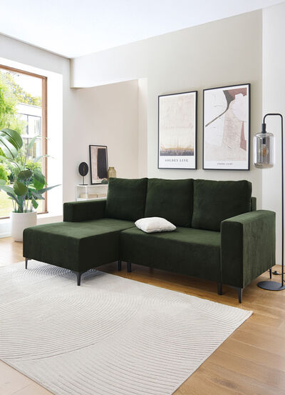 Gestoffeerde hoek met bedfunctie en bedkast 