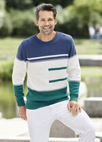 Trendy ronde hals trui ECRU-JEANSBLAU-PETROL