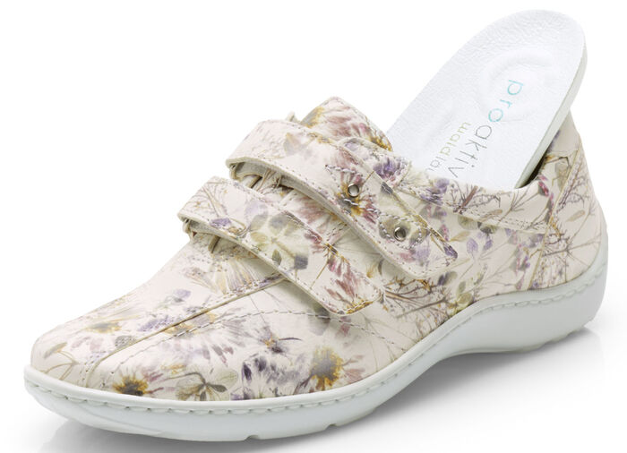 Waldl&auml;ufer, comfortabele damespantoffels, breedte H, met uitneembaar voetbed ECRU-MULTICOLOR