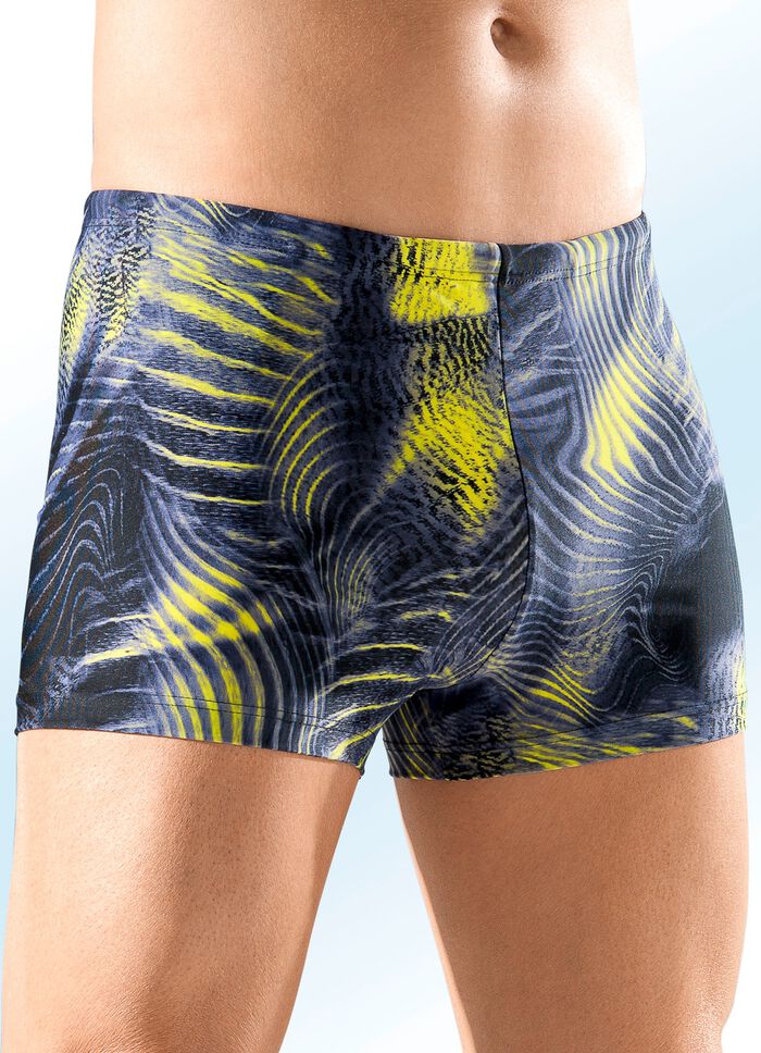 Schwab zwembroek in hogere rechthoekige vorm met multicolor print 