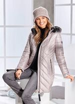 Korte mantel met afneembare kunstbont kraag 