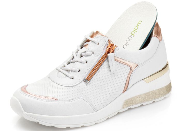 Waldl&auml;ufer, comfortabele dames veterschoenen, breedte H, met uitneembaar voetbed WIT ROS&Eacute;GOUD