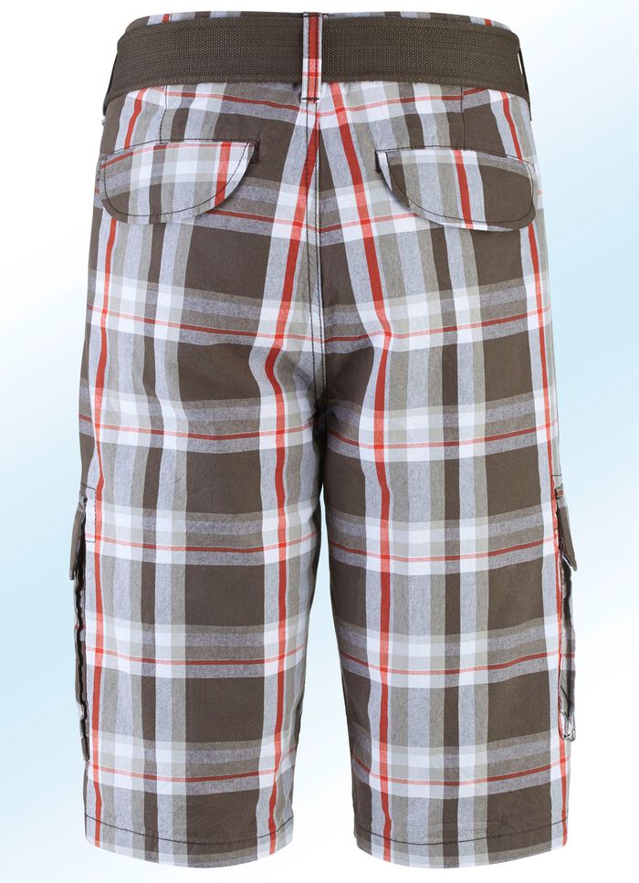 Bermudashort met riem en cargozakken in 2 kleuren OLIJF-WIT