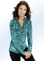 Shirt met V-split in 4 kleuren TURQUOISE-ZWART
