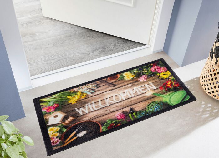 Deurmat met welkomstgroet in onderhoudsvriendelijke kwaliteit 