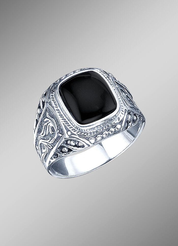 In massieve uitvoering: stijlvolle herenring met echte onyx 