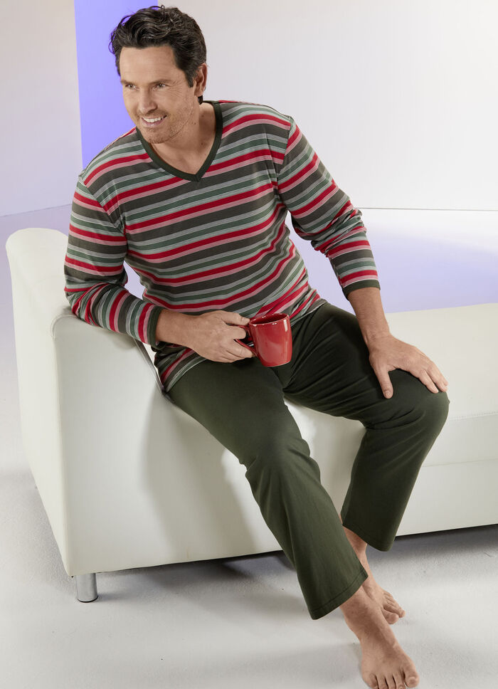 Pyjama met V-hals en gestreept dessin 