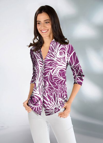 Shirtblouse met opstaande kraag 