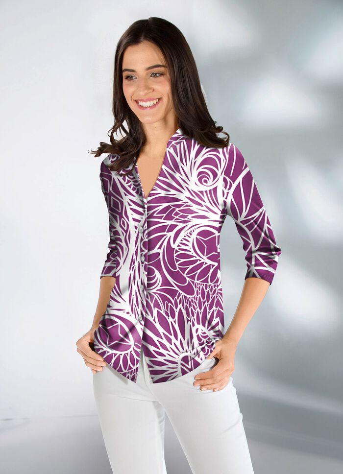 Shirtblouse met opstaande kraag 