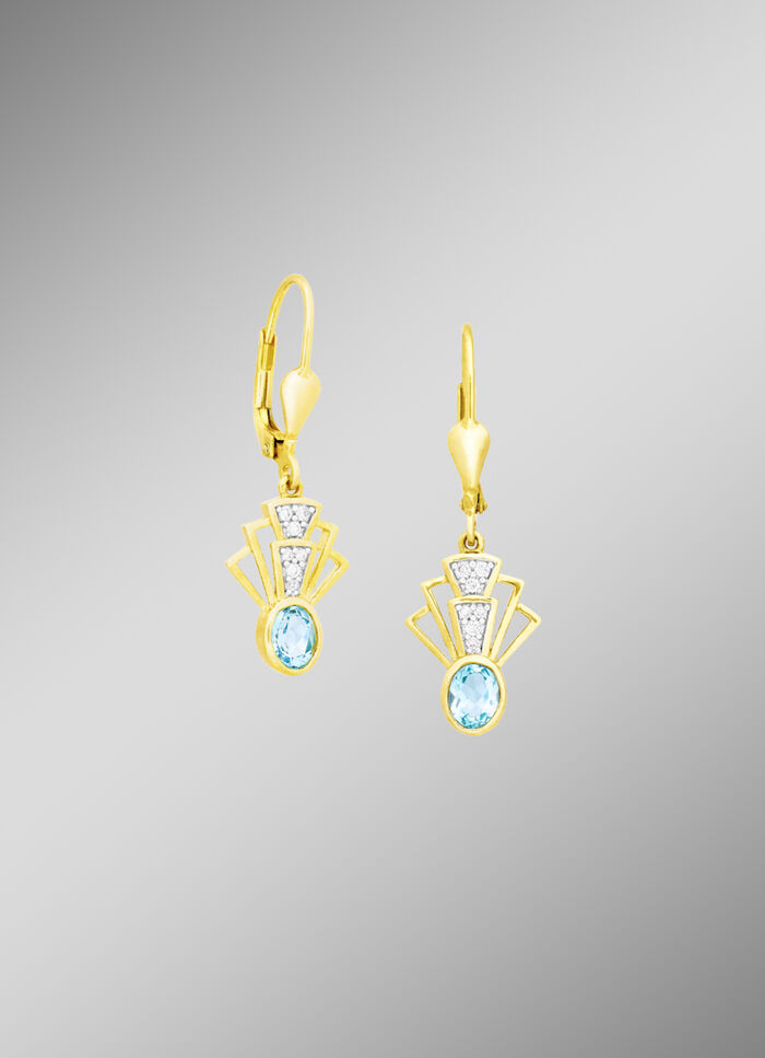 Elegante oorbellen met blauwe topaas en zirkonia 