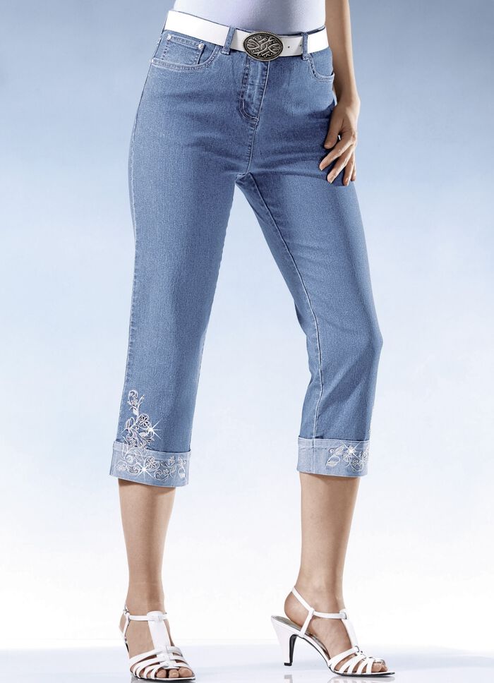 7/8 jeans met bloemenborduursel LICHTBLAUW