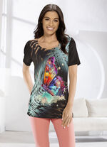 Shirt met vlinderprint in 2 kleuren ZWART EN KLEURRIJK