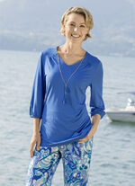 Shirt met glanzende rand aan de V-hals in 2 kleuren KONINKLIJK BLAUW