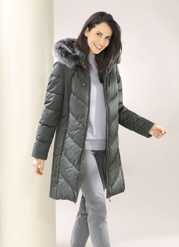 Functionele korte jas met vaste capuchon GRAFIET