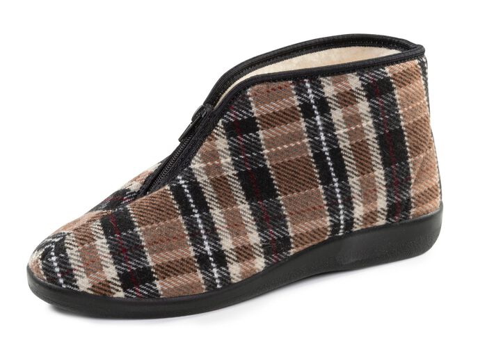 Enkellaarsjes van geruit textielmateriaal BRUIN