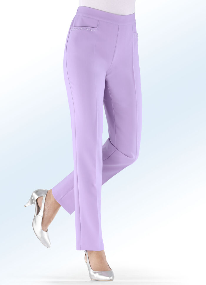 Broek met glinsterende kralen- en glittersteentjesversiering. LILA