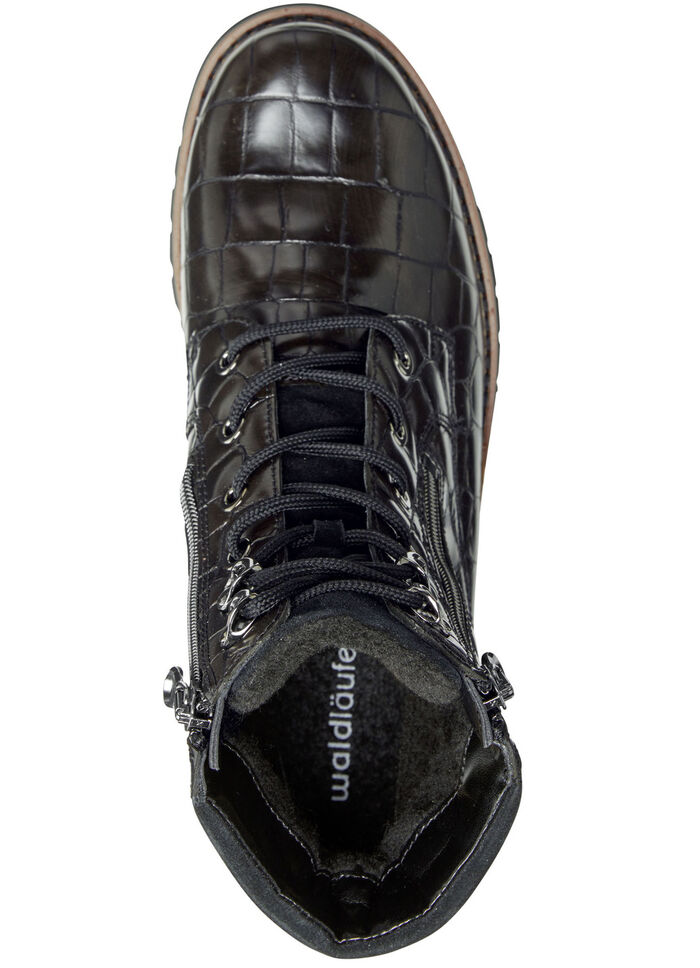 Waldläufer enkellaarzen van nappaleer met krokodillenreliëf ZWART