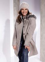 Korte jas met afneembare rand van imitatiebont op de afneembare capuchon 