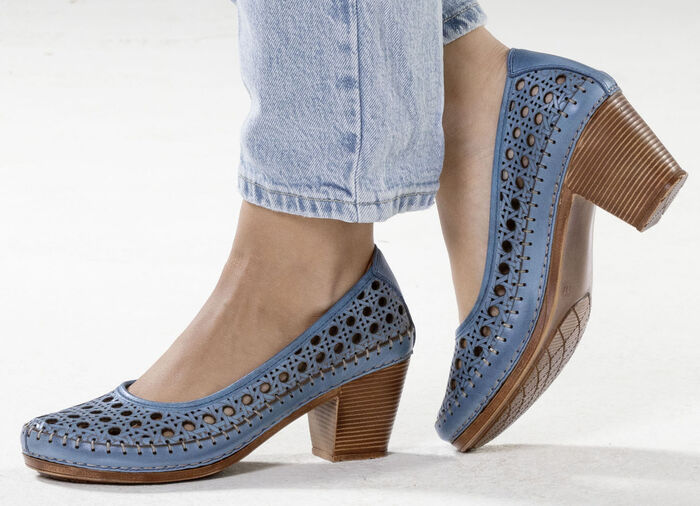 Gemini, zomerse damespumps, wijdte G, gemaakt van leer JEANS
