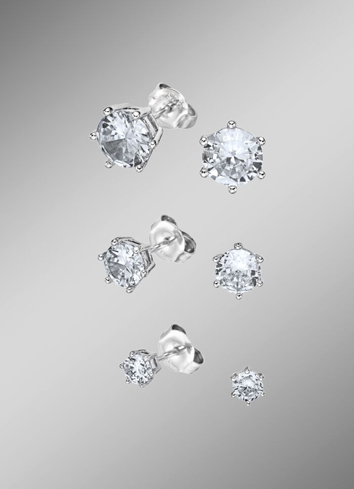 Oorstekersset, 3 paar, met synth. zirkonia 