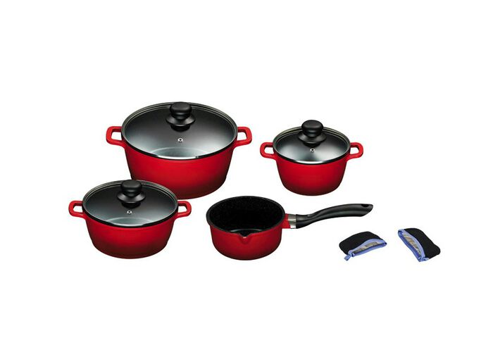 "KING" 9-delige kookpannenset van gegoten aluminium met FUSION® keramische antiaanbaklaag ROOD