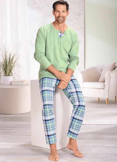 Pyjama met knoopsluiting en open manchetten 