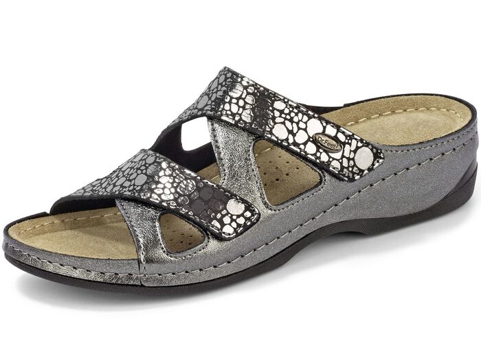 ELENA EDEN, comfortabele damesmuiltjes, breedte G, met klittenbandsluiting ANTRACIET METALLIC