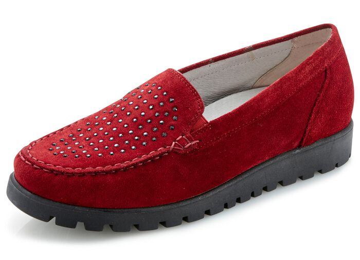 Waldl&auml;ufer mocassinpantoffels met glitterapplicaties ROBIJNROOD