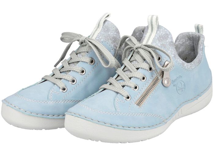 Rieker veterschoen van textiel met bloemenprint en metallic glans LICHTBLAUWGRIJS