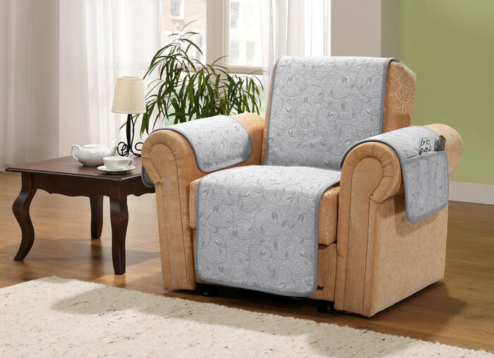 Fauteuil-, bank- en armleuningbeschermer met een verwarmende omkeerbare zijde GRIJS