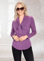 Overhemdblouse met doorlopende knoopsluiting in 2 kleuren 