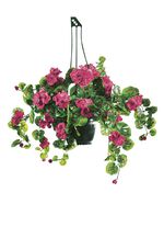 Geranium hangpot met bedrieglijk echt lijkende geraniums 
