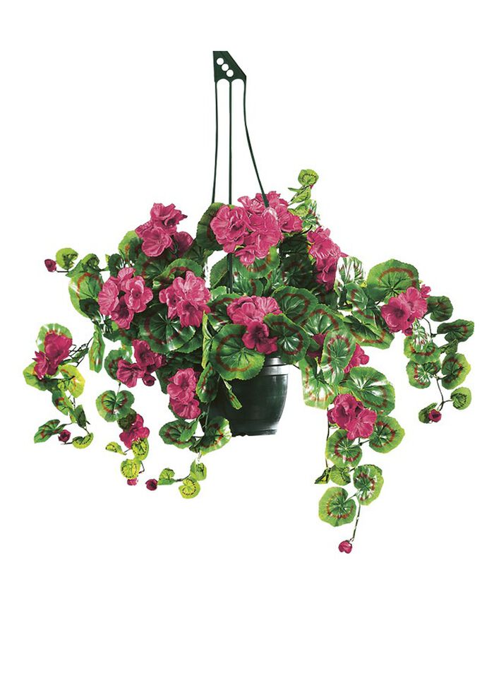 Geranium hangpot met bedrieglijk echt lijkende geraniums 