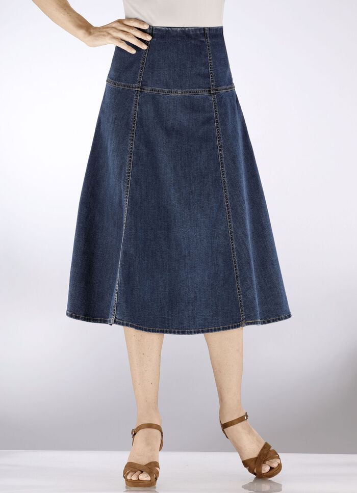 Denimrok met contrasterende deelnaden DUNKELBLAU