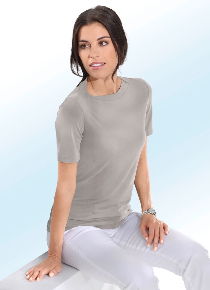 Shirt met bijzondere halslijnverwerking in 2 kleuren TAUPE