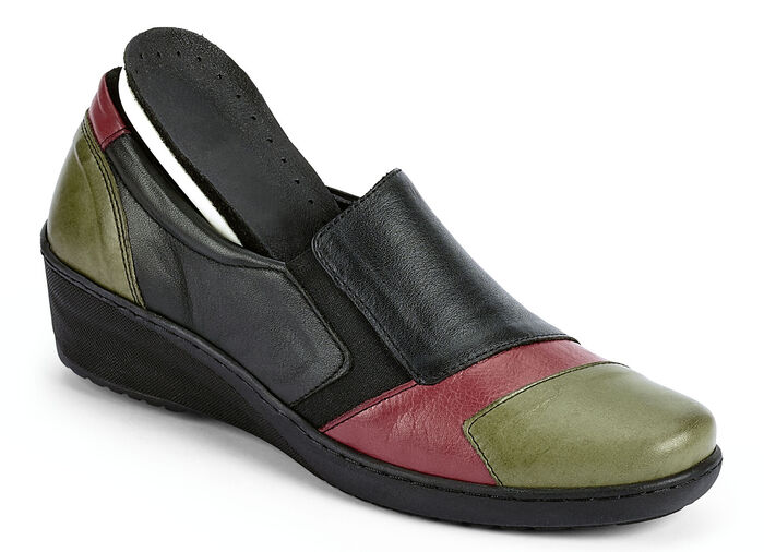 Gemini pantoffels met elastische zijkanten ZWART-OLIJF-ROBIJNROOD