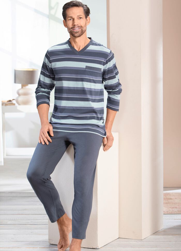 Twee-pack pyjama's met V-hals en open zomen 