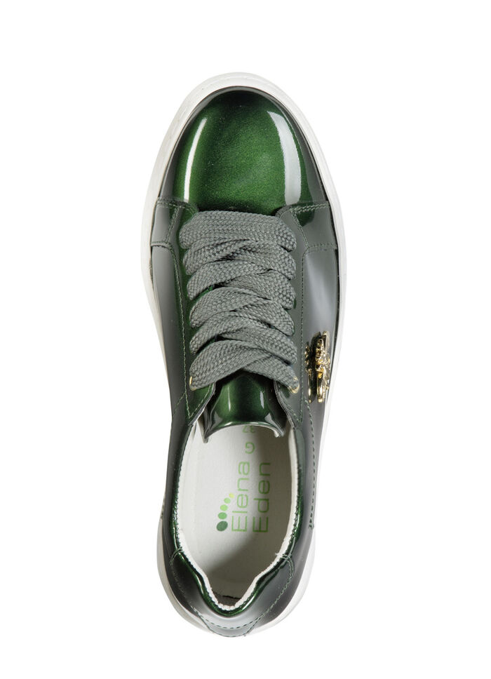 ELENA EDEN sneakers gemaakt van lakleer met elegante metalen sieraden DONKERGROEN