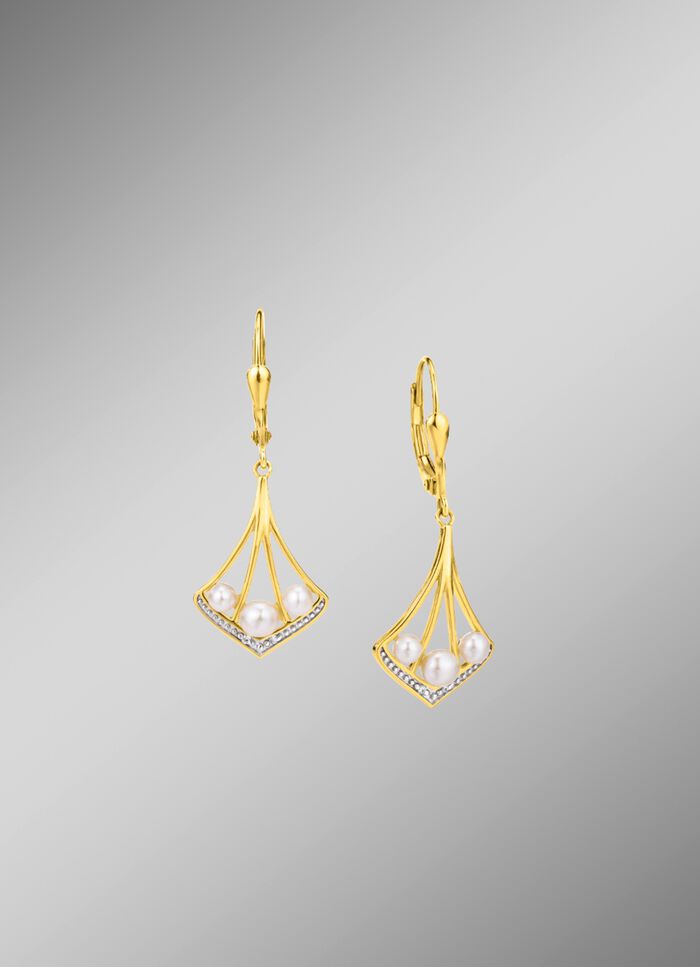 Oorbellen met zirkonia en zoetwaterkweekparels 