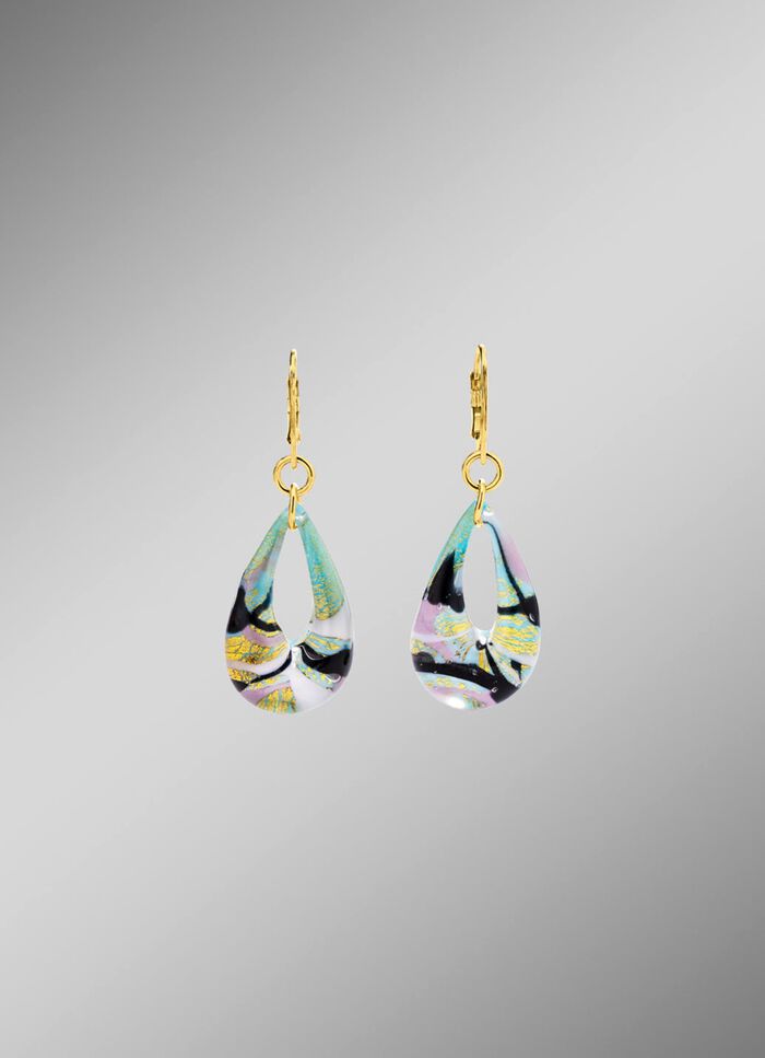 Oorbellen met Muranoglas in lichtblauwe en gouden tinten 